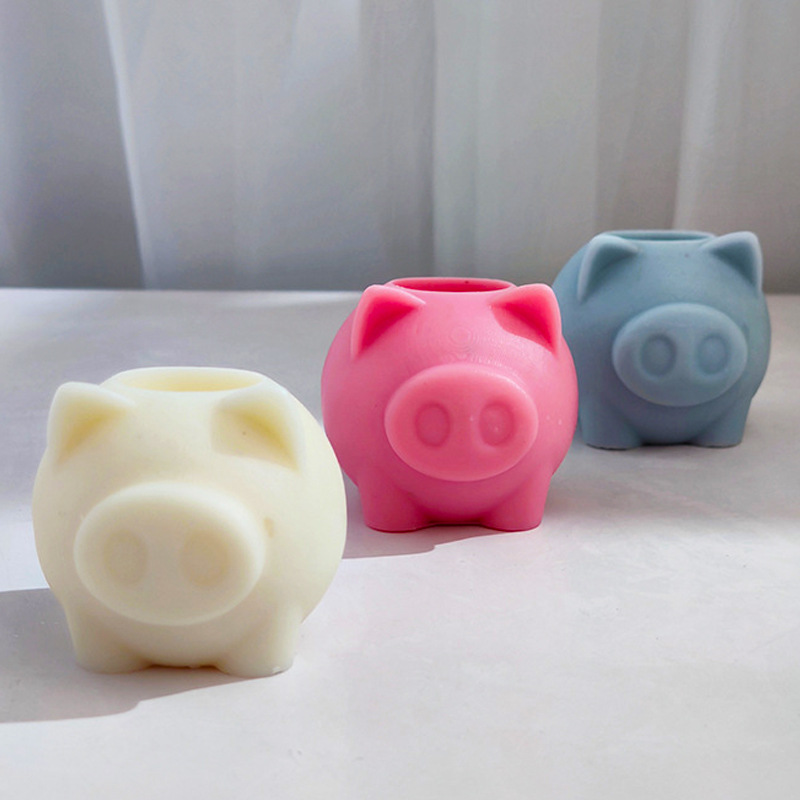 Mono DIY cristal epoxi cerdo candelabro decoración lindo cerdo vela titular suave fácil demoulding molde de silicona