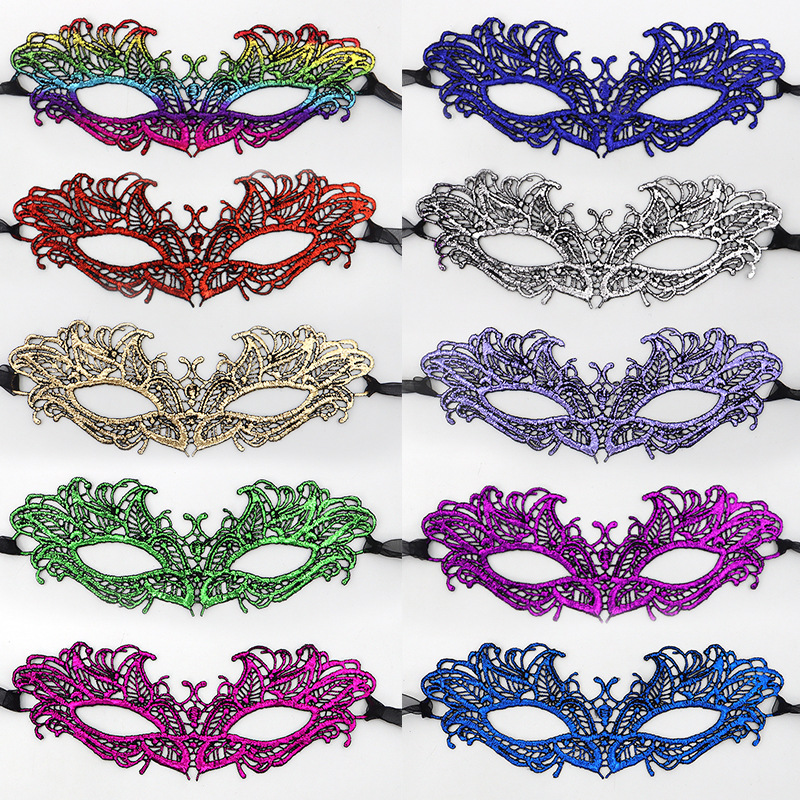 Ventas transfronterizas calientes de Halloween encaje sexy mitad cara máscara amorfa de alta calidad estampado de color eye mask accesorios de rendimiento