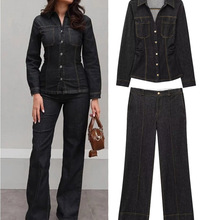 牛仔套装女夏两件套时尚休闲套装跨境欧美气质长袖两件套套装