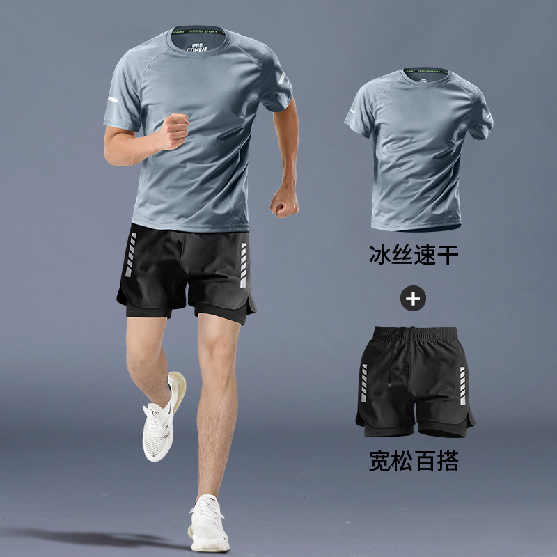 Ropa de fitness para hombres entrenamiento de atletismo de maratón de verano pantalones cortos de mangas cortas equipos especiales de secado rápido