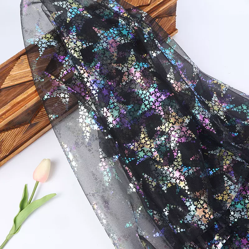 网纱烫金大小五角星蕾丝网布 拍照道具背景布舞台装面料