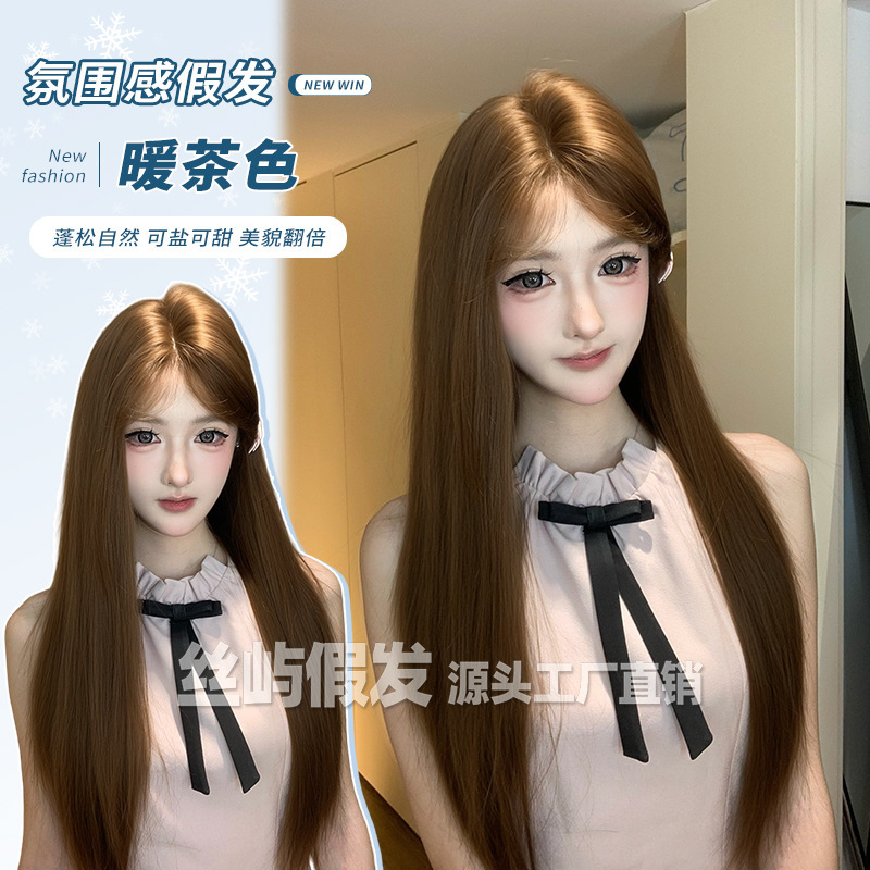 Silk Island Wig for Women, Daily Use, Long Straight Hair, Lace Front, Middle Part, New Natural Full Wig