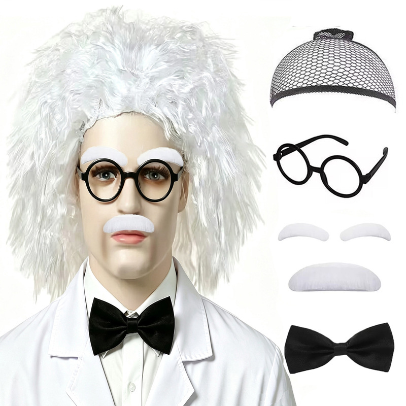 Cross-border bestseller Einstein wig, crazy scientist old professor stage performance white long braided headpiece Cross-border bestseller Einstein wig, crazy scientist old professor stage performance white long braided headpiece