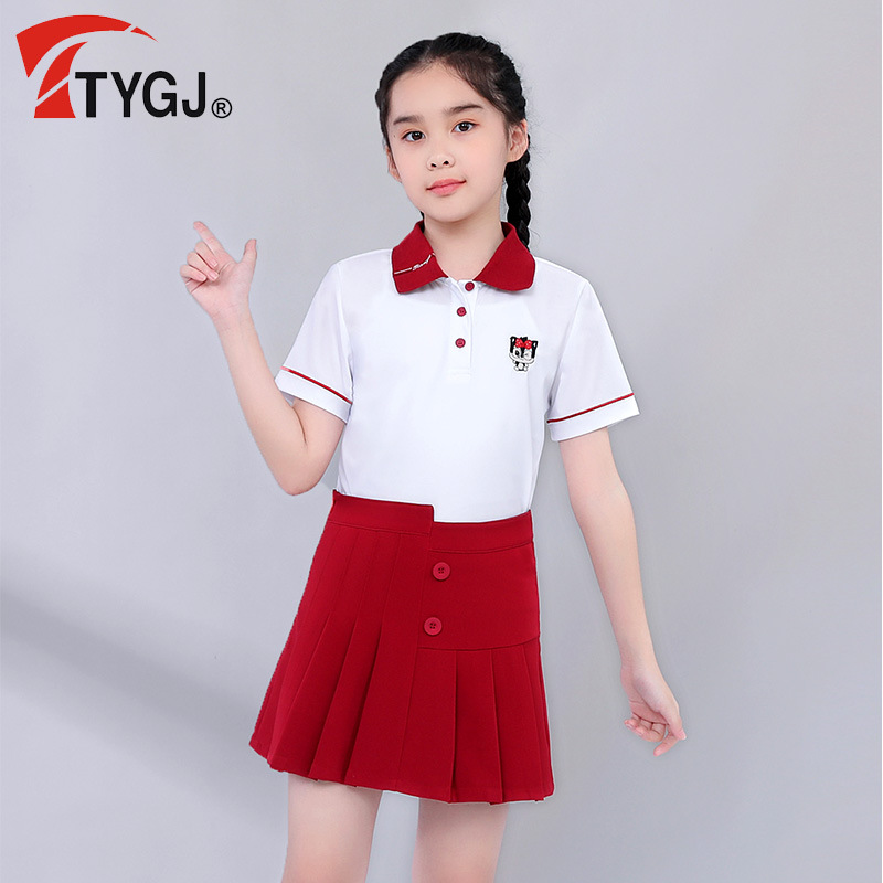 TTYGJ Golf Short-sleeved Suit for Primary School Students Summer Clothes Children's Class Clothes College Style Summer Graduation Photo Clothing