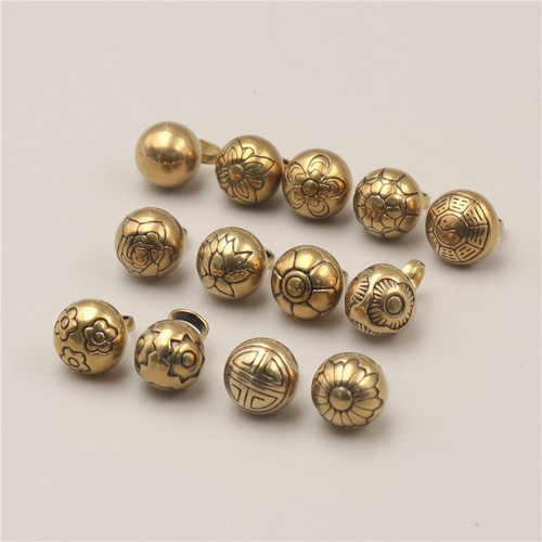 Solid brass cheongsam buttons Hanfu Tangzhuang round carved flower buttons retro Chinese style chrysanthemum copper ornaments various patterns