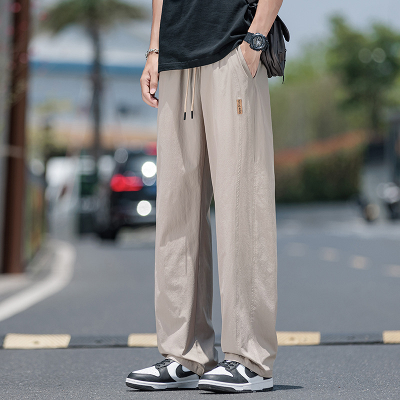 夏カジュアルパンツ、涼しく通気性の良い薄手のトレンディなストレートレッグルーズパンツ、メンズ大きいサイズの速乾性ワイドレッグカジュアルパンツ|undefined