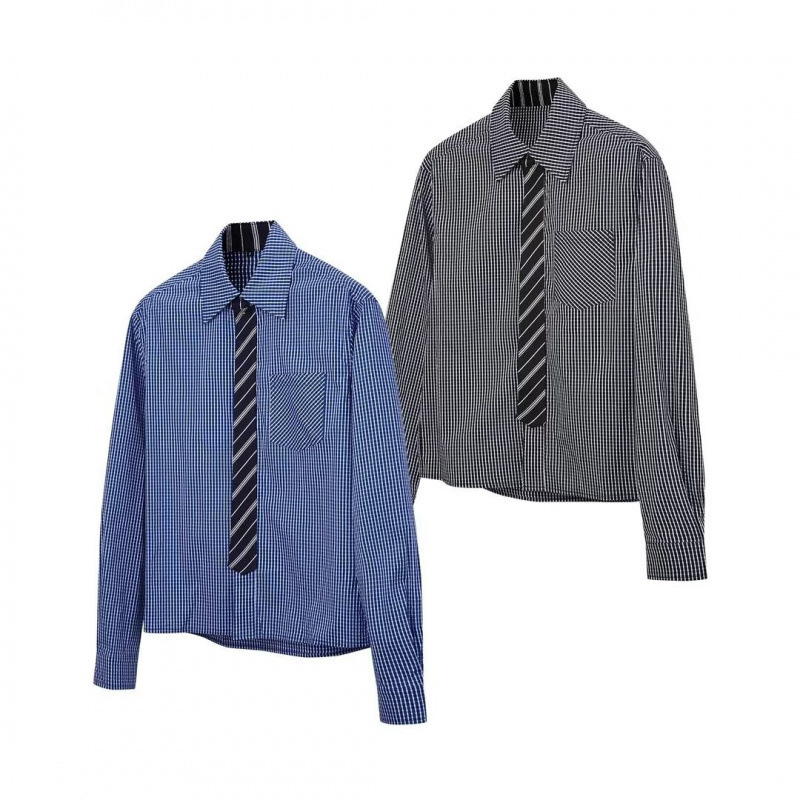 Spring 2025 New Men's Shirt with Gold Tie, Old Money Style, Loose Casual Plaid Long-Sleeve Shirt