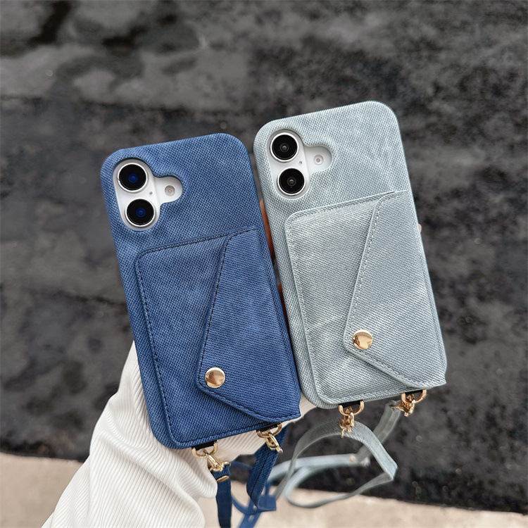 适用iphone14Pro牛仔卡包壳斜挎11/12promax信封插卡壳零钱保护套