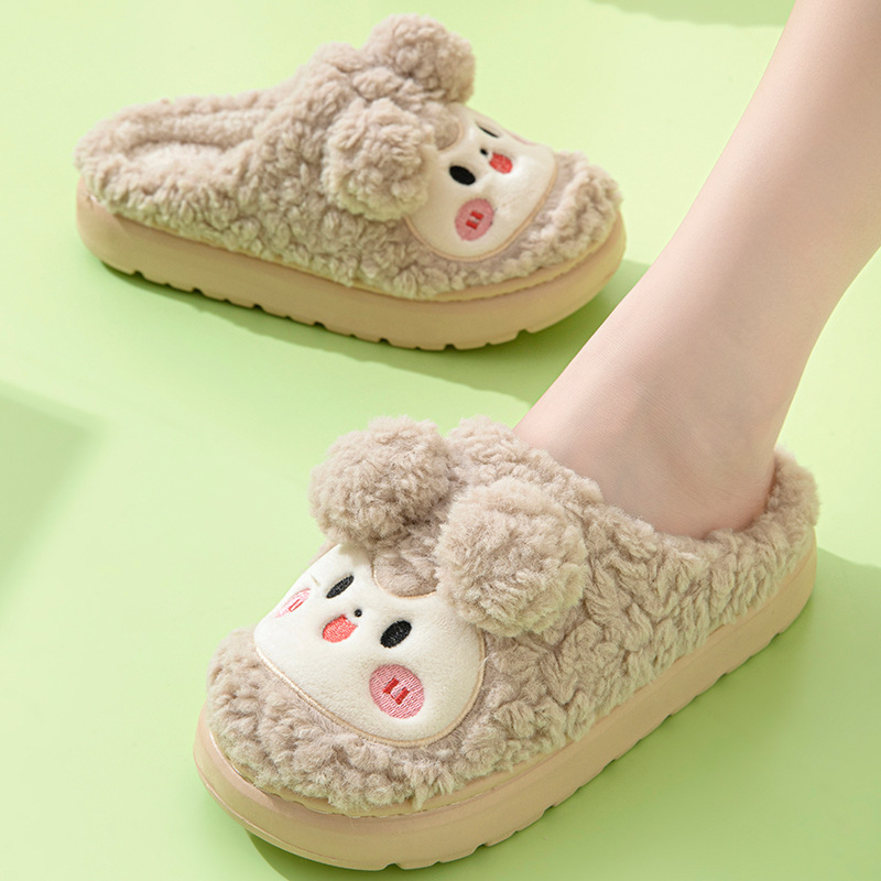 Adultos de dibujos animados zapatillas de algodón interior mujer conejo bola peluche lindos cómodos y cálidos impresión oso pareja zapatillas hombre