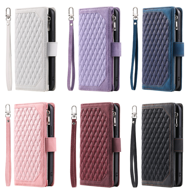 Foreign Trade Suitable Iphone17Promax Plaid Lambskin Zipper Bag Apple 16 Wallet Card Flip Leather Case Foreign Trade Suitable Iphone17Promax Plaid Lambskin Zipper Bag Apple 16 Wallet Card Flip Leather Case