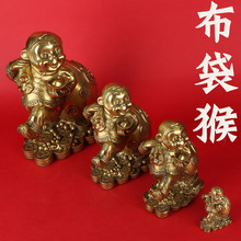 铜布袋猴子摆件金猴送福客厅家居装饰品玄关摆件纯铜猴子生肖猴拉