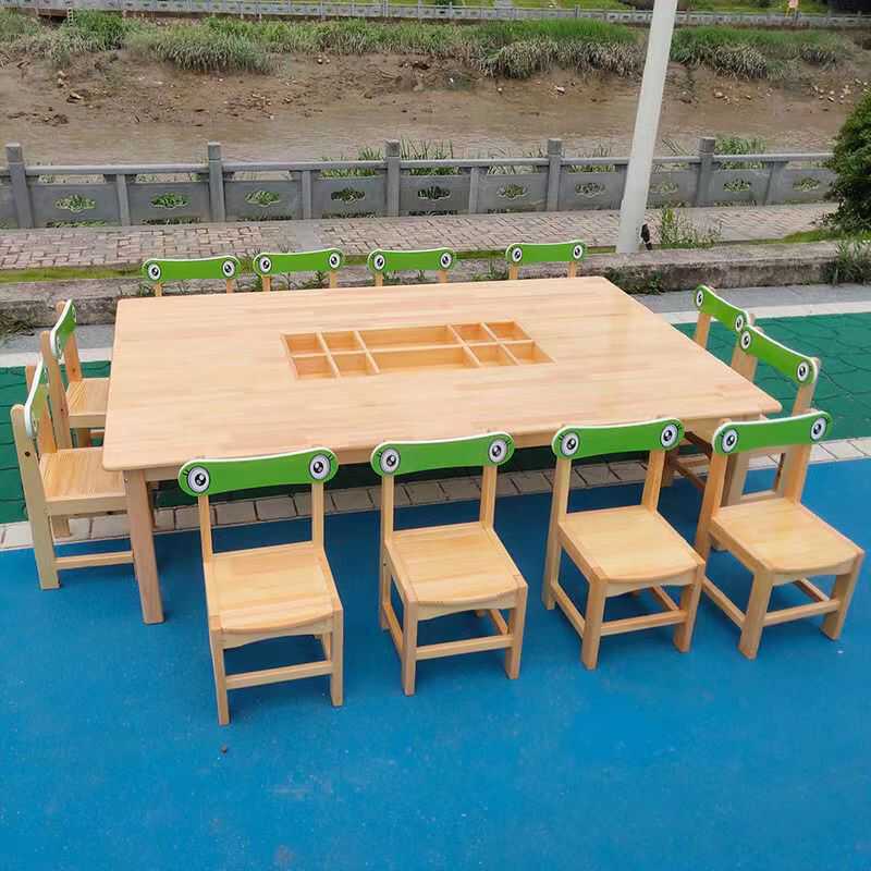 Early Education Art Table Children's Learning Studio Training Tutoring Class Art Painting Table Kindergarten Solid Wood Table and Chair Set