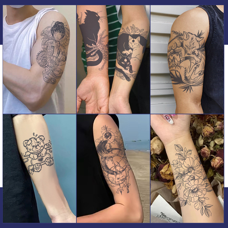 Herbal Tattoo Stickers, Dark Flower Arm Juice, Semi-Permanent Color Development for Women and Men, Non-Reflective, Washable, Waterproof and Long-Lasting
