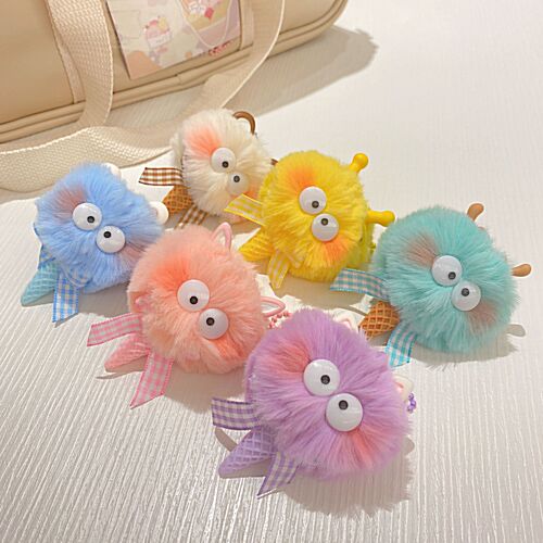 New colorful little monster plush doll pendant cute bow cartoon doll ice cream keychain pendant