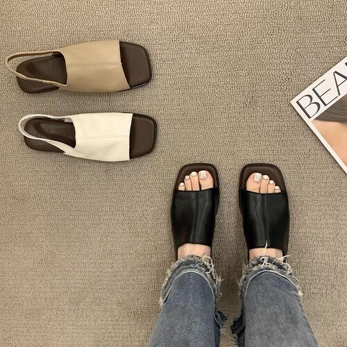 Flat sandals women's 2024 summer new style all-matching fashion dress with rear mixed belt outside wear low-heeled office sandals