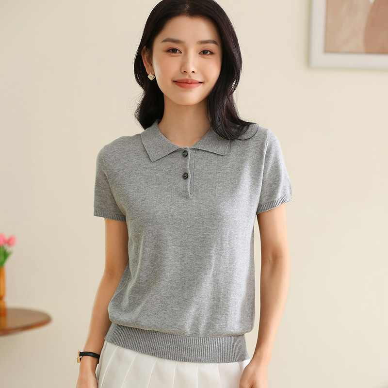 2024 spring and summer new 100 cotton 0POLO collar half sleeve women's basic simple casual bottoming sweater T-shirt wholesale