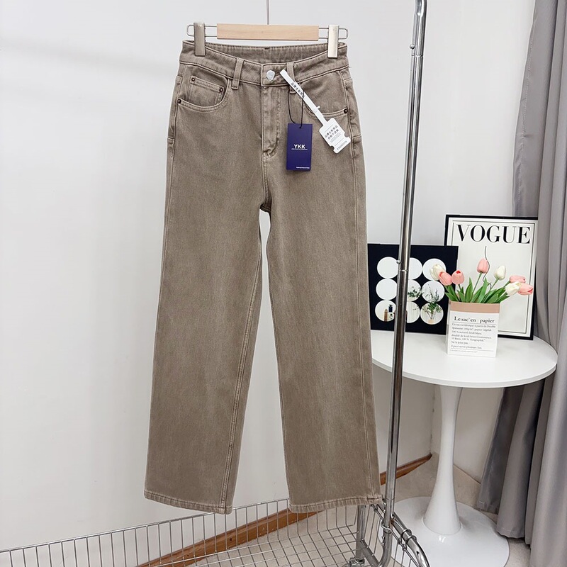 Custom-Dyed Light Mist Latte! Fleece-Lined High-Waisted Drapey Casual Slim-Fit Straight-Leg Washed Jeans Denim Pants for Women in Winter Custom-Dyed Light Mist Latte! Fleece-Lined High-Waisted Drapey Casual Slim-Fit Straight-Leg Washed Jeans Denim Pants for Women in Winter