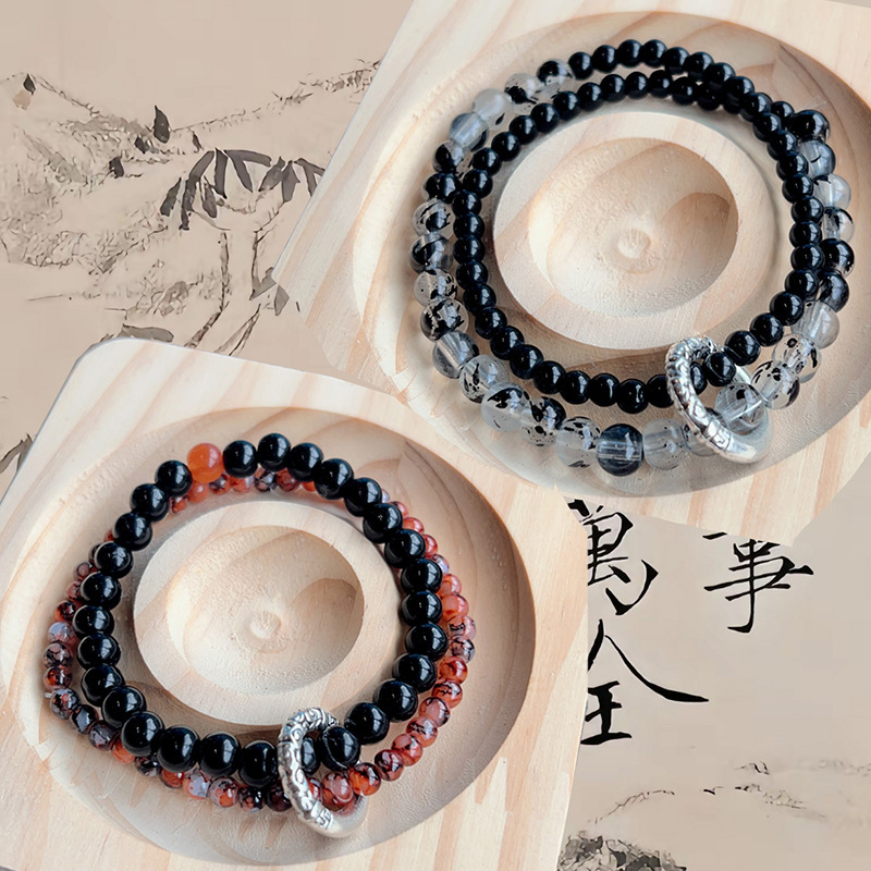 Chinese Aesthetics! Chinese Style Safety Buckle Double-layer Beaded Men's Bracelet Women's Glass New Chinoiserie Handmade Couple's Jewelry Chinese Aesthetics! Chinese Style Safety Buckle Double-layer Beaded Men's Bracelet Women's Glass New Chinoiserie Handmade Couple's Jewelry