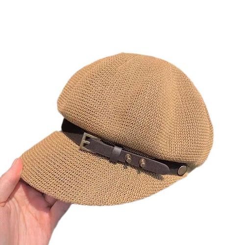 2024 new style hollow octagonal hat for women, versatile sun protection straw hat for summer travel, Japanese style British duck tongue beret