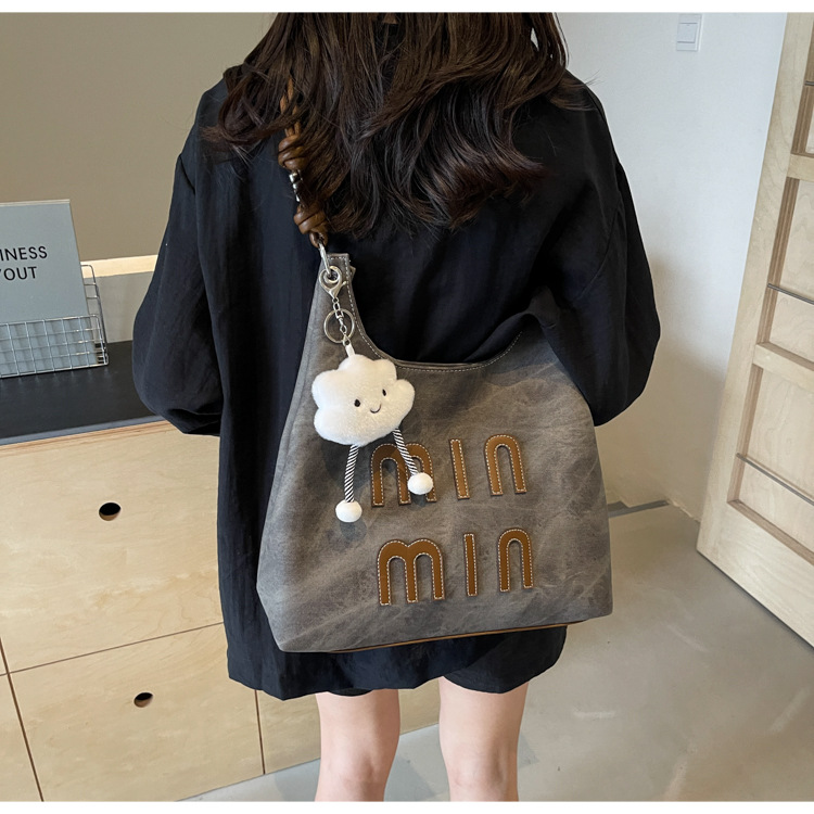 Túi tote nữ phong cách cổ điển dung tích lớn đeo chéo đi làm — Màu trà đen chi tiết 4