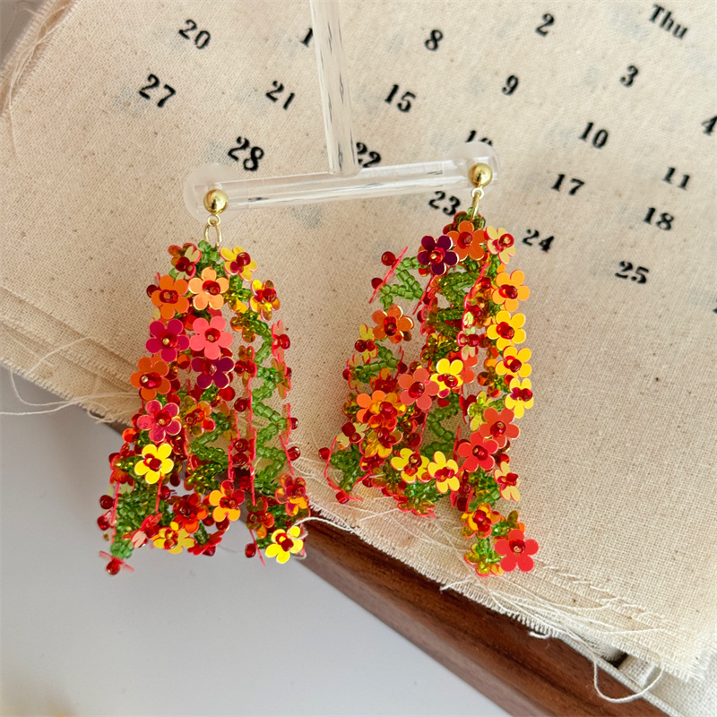 25g Weight Silver Ear Needle Material Drop Earrings Classification 1 Pair Quantity Holiday, Daily Occasion PVC Material Colorful Pattern All Seasons Season Women's Gender Sequins Design Elegant, Ethnic Style Style 1 Pair Elegant Ethnic Style Colorful Sequins PVC Drop Earrings 23