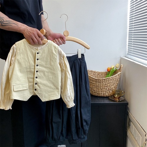 2024 spring new style girls' stylish vest vest suit Korean style temperament puff sleeve shirt lantern long pants