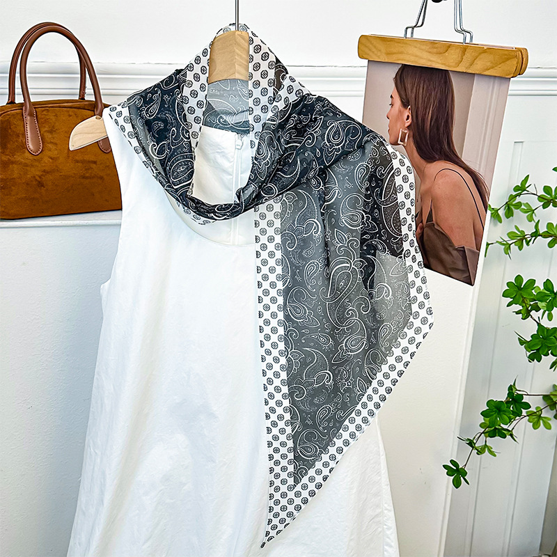 Bufanda de seda, banda larga, sentido de alta calidad, flor de doble cara, sentido de la atmósfera coreana, pañuelo, cinturón para el cabello, bufanda decorativa, bufanda fina, chal