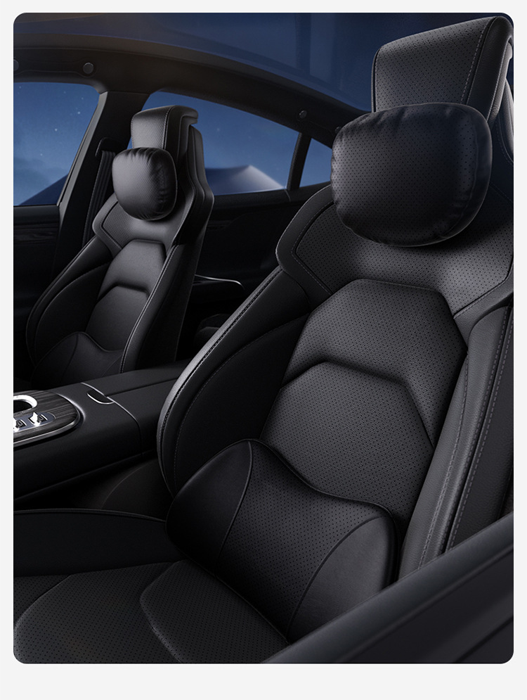 Aichewu Nappa Leather Car Headrest and Lumbar Support, Car Perforated Cushion, Memory Foam Cushion, Car Neck Pillow