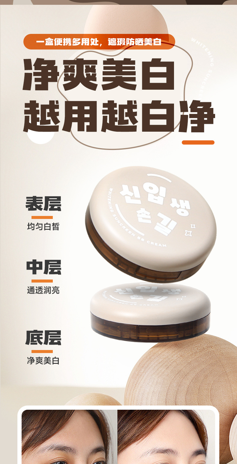 New Skin Magnolia Whitening Sun Protection Cushion BB Cream SPF50 Waterproof, sweat-proof, Non-greasy, No False vaginal discharge Replacement undefined