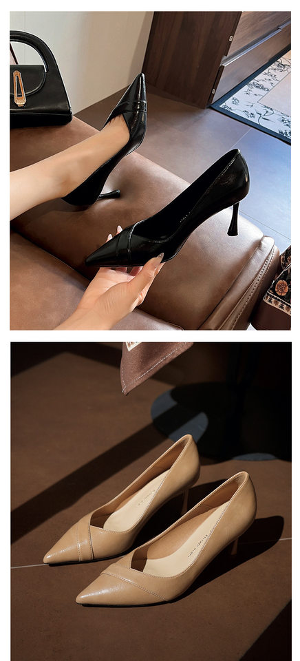 Giày cao gót nữ mũi nhọn gót nhọn 6–8 cm phong cách tối giản công sở — Màu kaki, Màu trắng be, Màu đen chi tiết 14