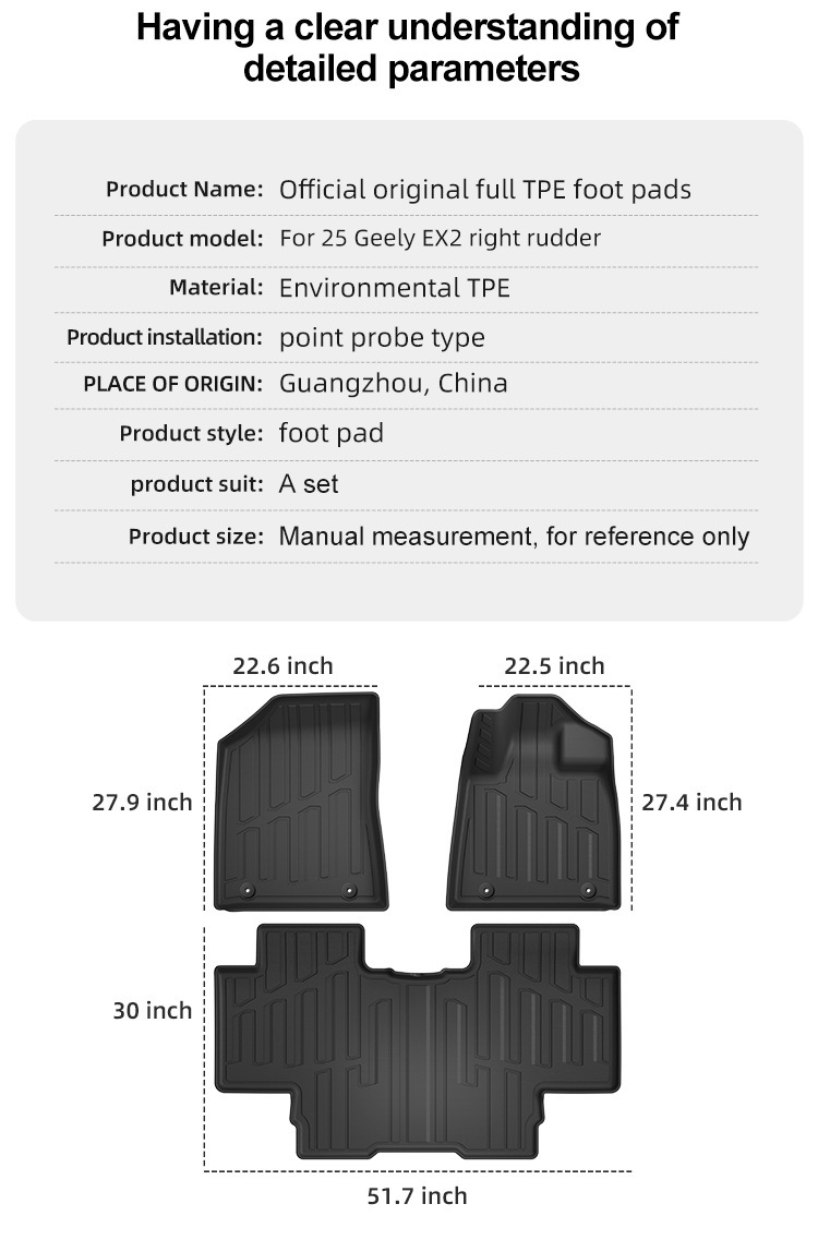 Suitable for 2025 Geely Xingyue/Geely Ex2 Right-Hand Drive Cars, Special Tpe Floor Mats