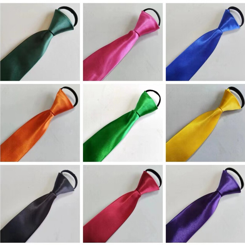 Bright Gloss 8CM Zipper Tie Men's and Women's Dress Casual All-match Solid Color Professional Student Collar Tie
