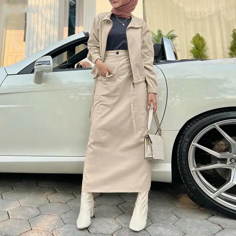 Women's Top and Skirt Two Piece Set 2025 Spring Autumn Casual Loose Jacket Elegant Commuter Dress Suit