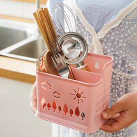 筷子笼家用台式沥水塑料双格分格厨房 筷子筒免打孔餐具收纳 盒子