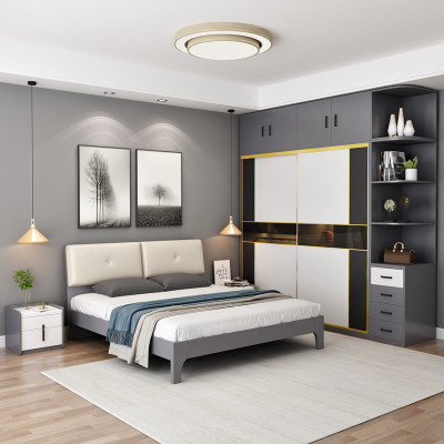 現代簡約臥室大床民宿布藝軟靠婚床青少年單人床酒店公寓工程用床