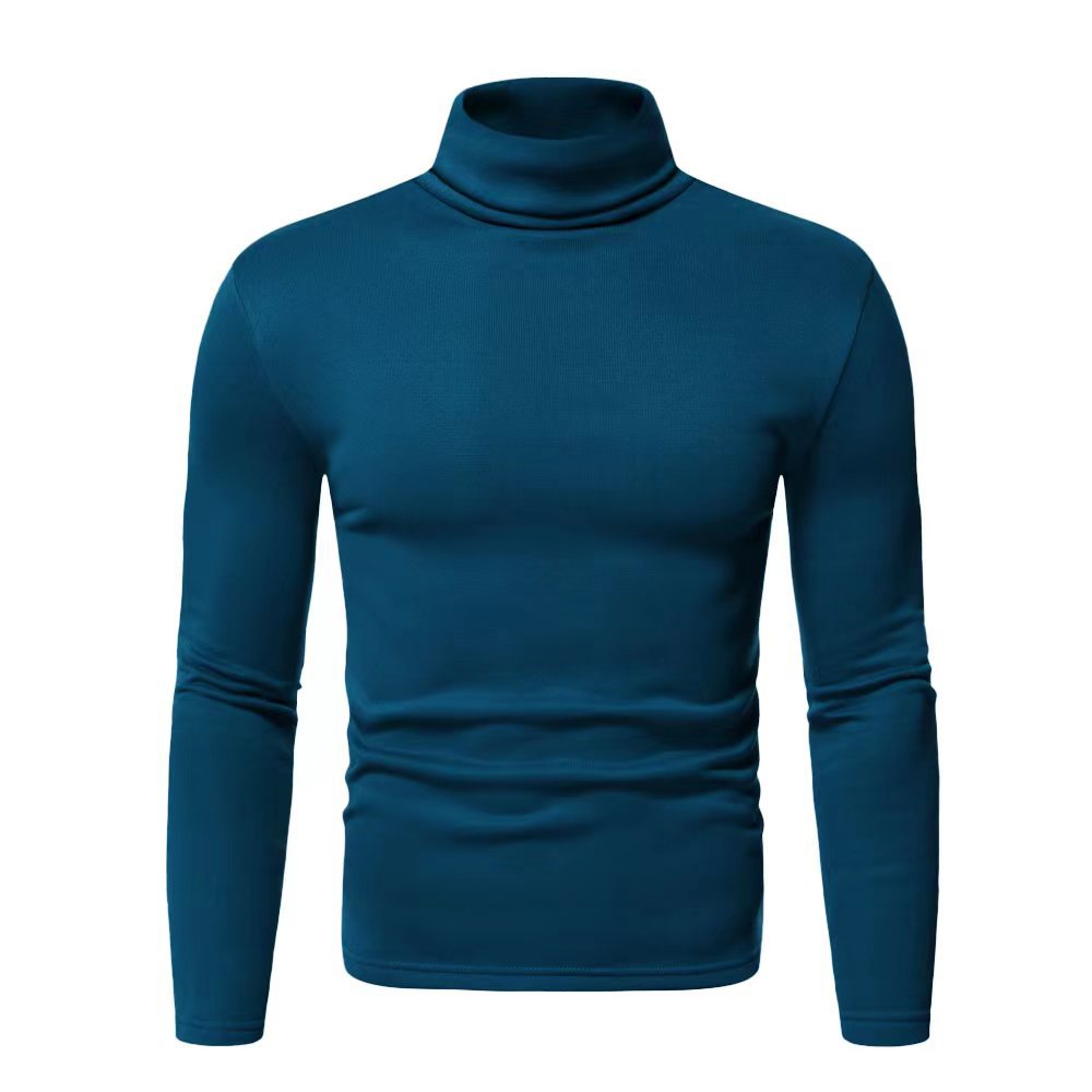 Men's Autumn And Winter New Warm High Collar Plush Top Fashion Underlay Casual T-shirt_voghion.com