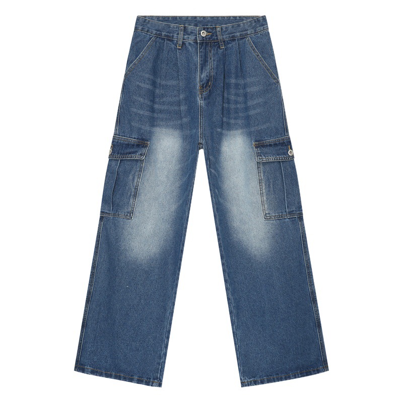 Mtlclothes ropa de Hombre | 2024 Four Seasons New American retro multi-Bolsillo suelto lavado jeans hombres