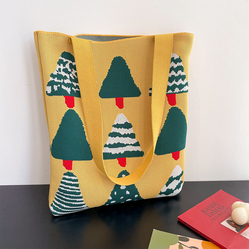 Women's Medium Knit Christmas Tree Vintage Style Bucket Open Handbag display picture 7