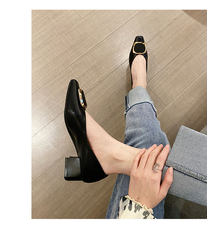 Women's Square Toe Mid-heel Loafers In Real Cowhide Leather_voghion.com