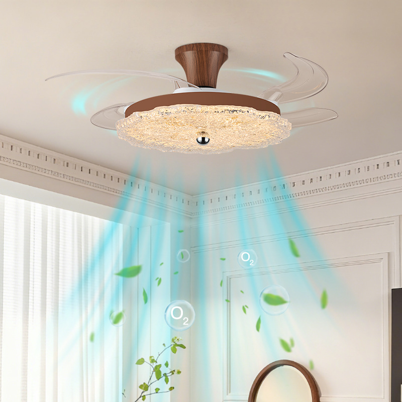 Ventilador de dormitorio de estilo antiguo silencioso ventilador de frecuencia variable en una lámpara de ventilador de color nuez de comedor 461L