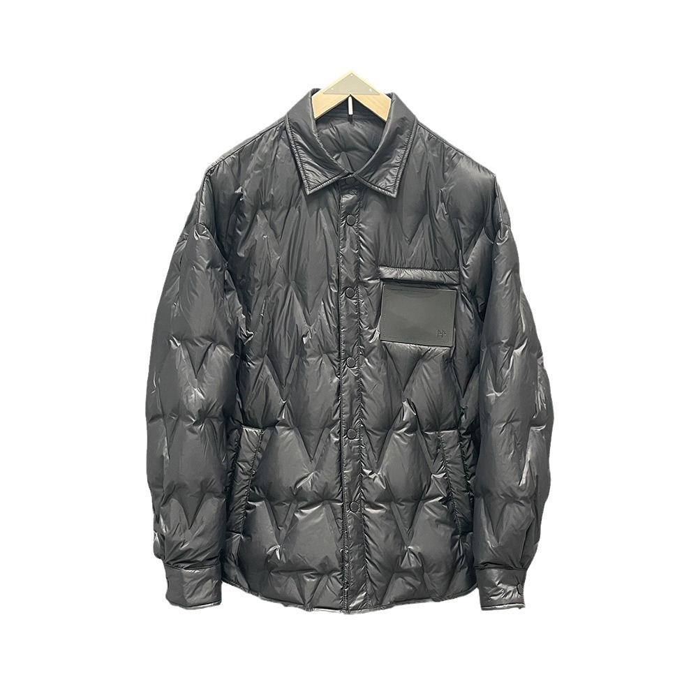 Men's Clothing New Early Winter Small Lapel V Neck Shirt Coat Jacket Leather Label Pure Black Thin Direct Charging Coat Jacket_voghion.com