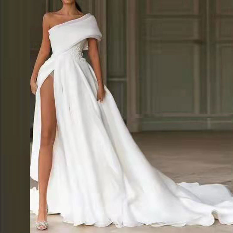 El comercio exterior de Europa y América Amazon AliExpress deseo temperamento vestido de novia un hombro largo elegante simple vestido de novia largo