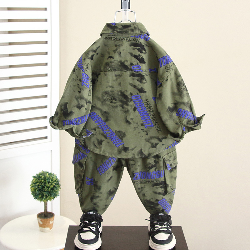 6123 Traje para niños Camisa de otoño para niños Camisa de estilo coreano 2025 nuevo mono de primavera y otoño para bebés de dos piezas