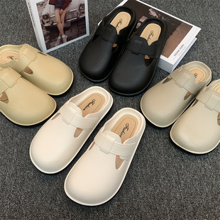 Baotou half slippers factory cross-border wholesale women's spring and summer simple wind comfortable lightweight lazy outside wear flat hole shoes
