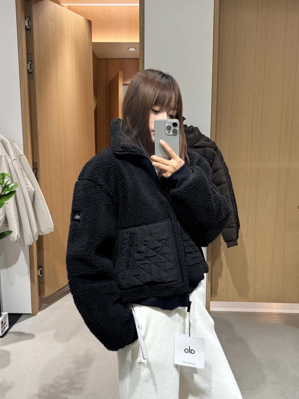Jisoo同款Alo羊羔毛拼接短外套加厚保暖运动休闲立领拉链夹克上衣|undefined