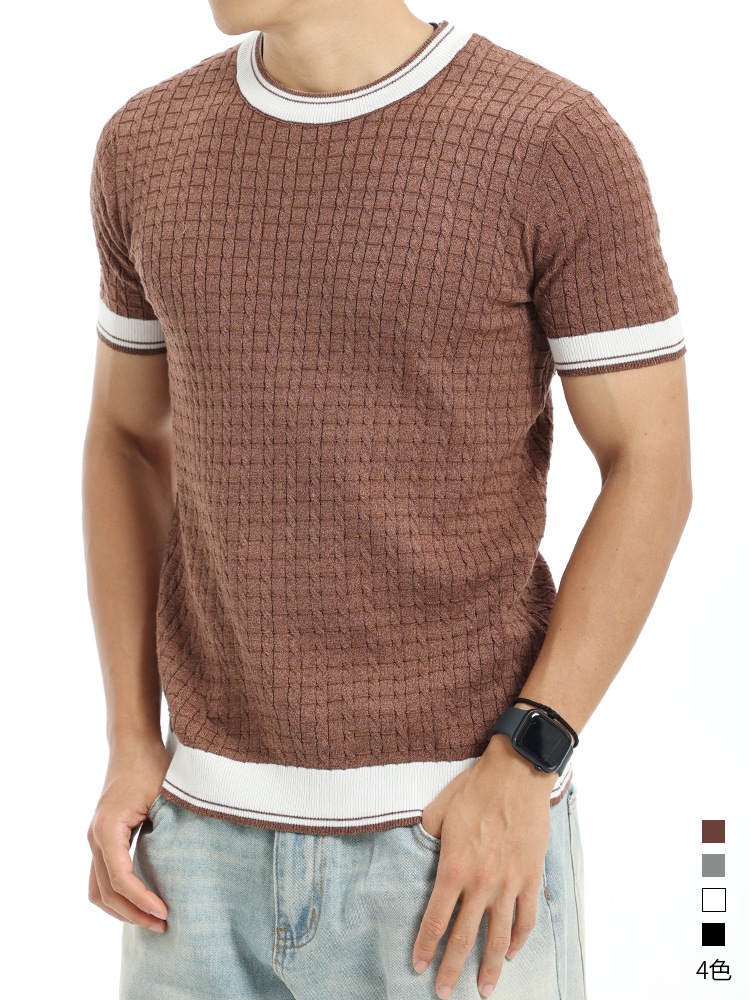 Europa y los Estados Unidos viejos hombres de estilo de dinero de cuello redondo camiseta de punto de seda de hielo hombre de manga corta de verano lujoso ligero de alto nivel sensación de moda de hombre