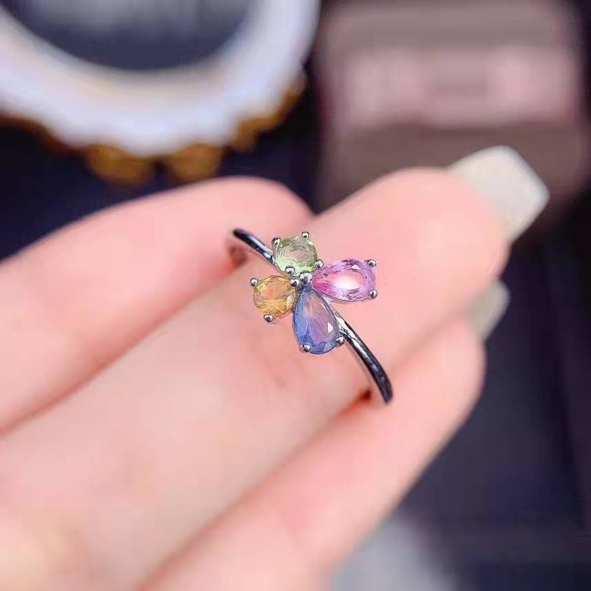 Simple Color Tourmaline Ring Butterfly Color Treasure Opening Copper Ring display picture 3