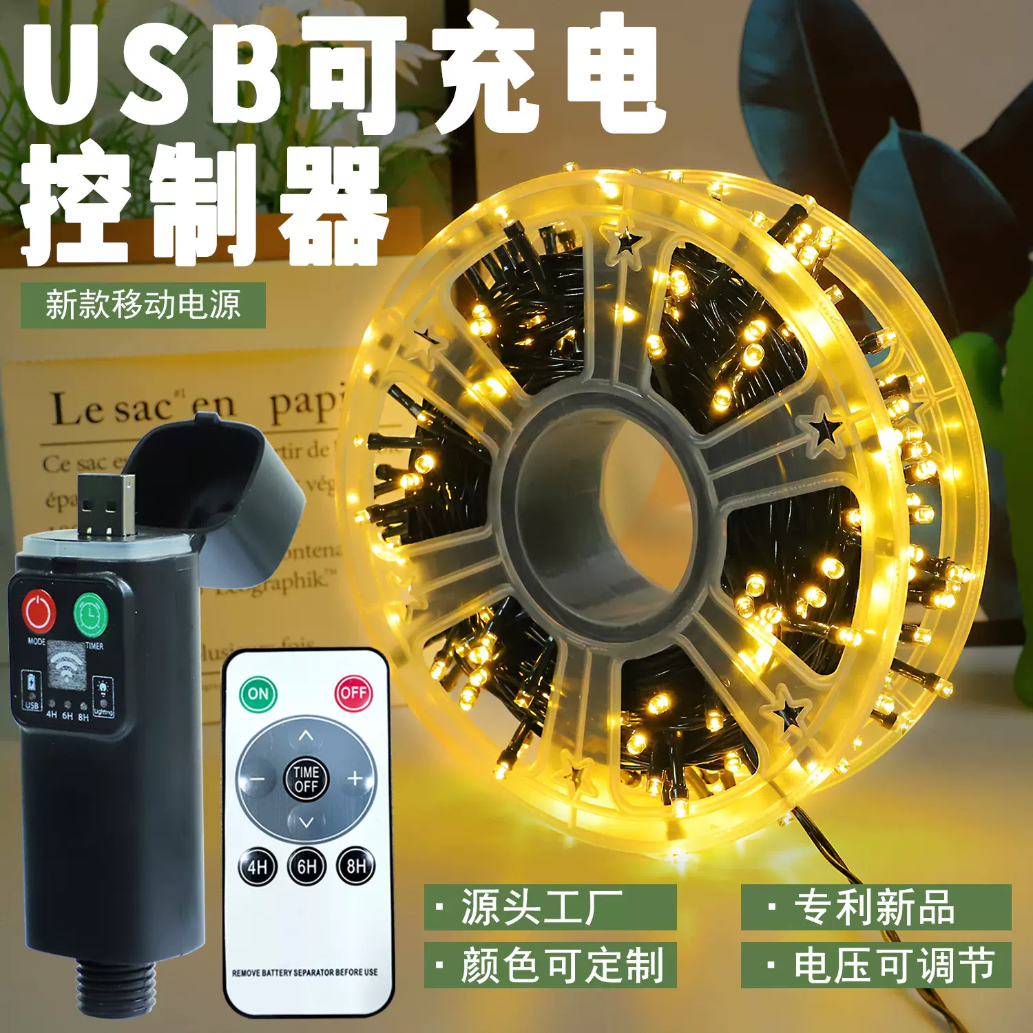 万昌跨境USB充电LED灯串带遥控满天星节日庭院花园装饰圣诞彩灯串