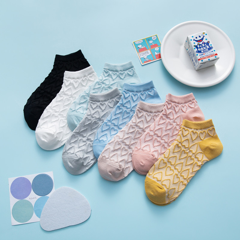 爱心袜子女泫雅小花短袜浅口糖果色船袜日系百搭棉袜ins街拍潮流