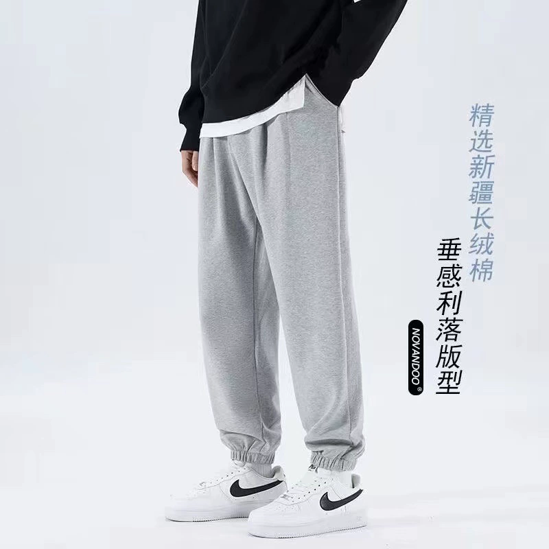 Мужские спортивные брюки из чесаного хлопка на флисовой подкладке, утепленные, свободного кроя, больших размеров, однотонные, комфортные.